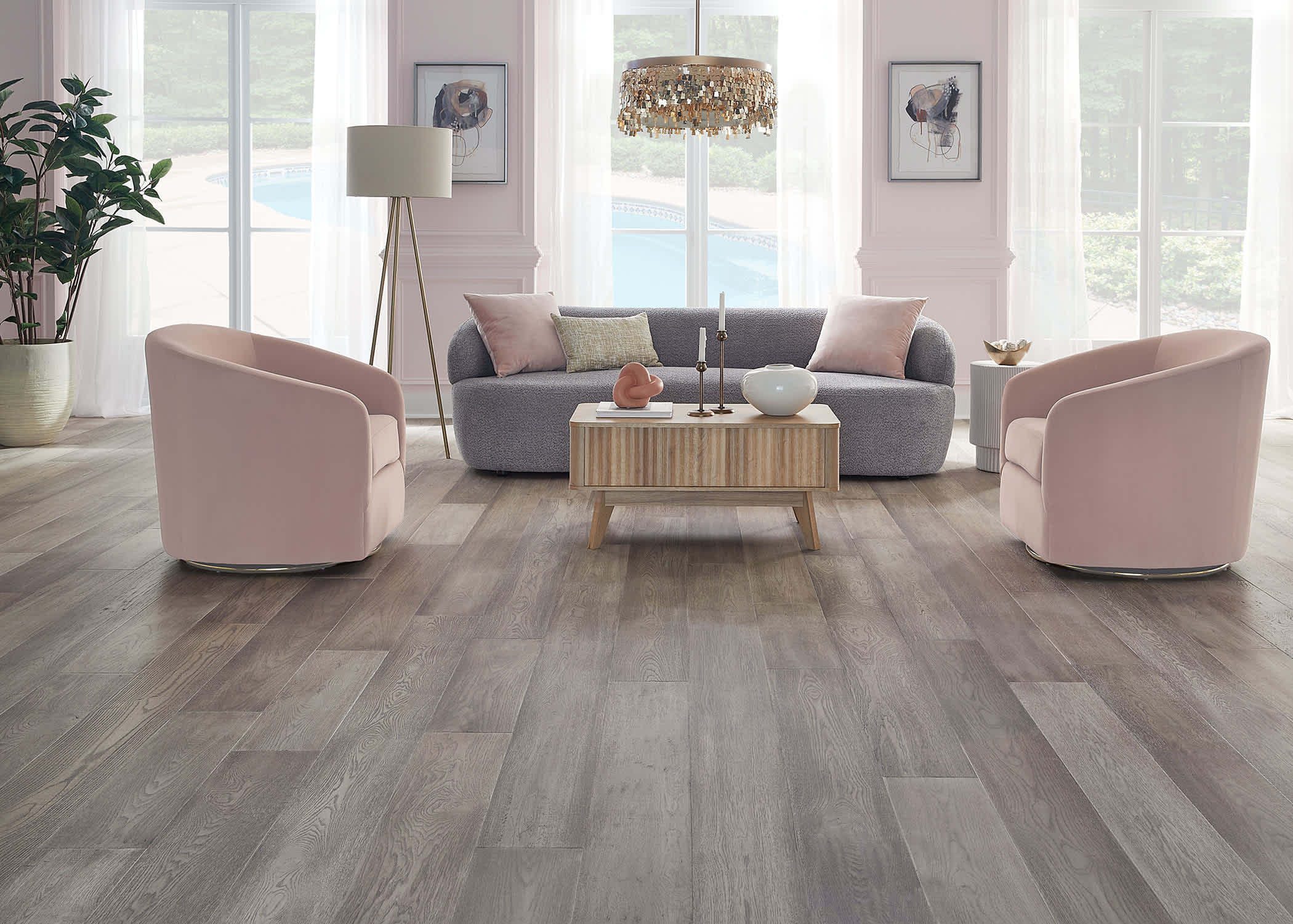 Gray Hardwood Flooring installed in a living room