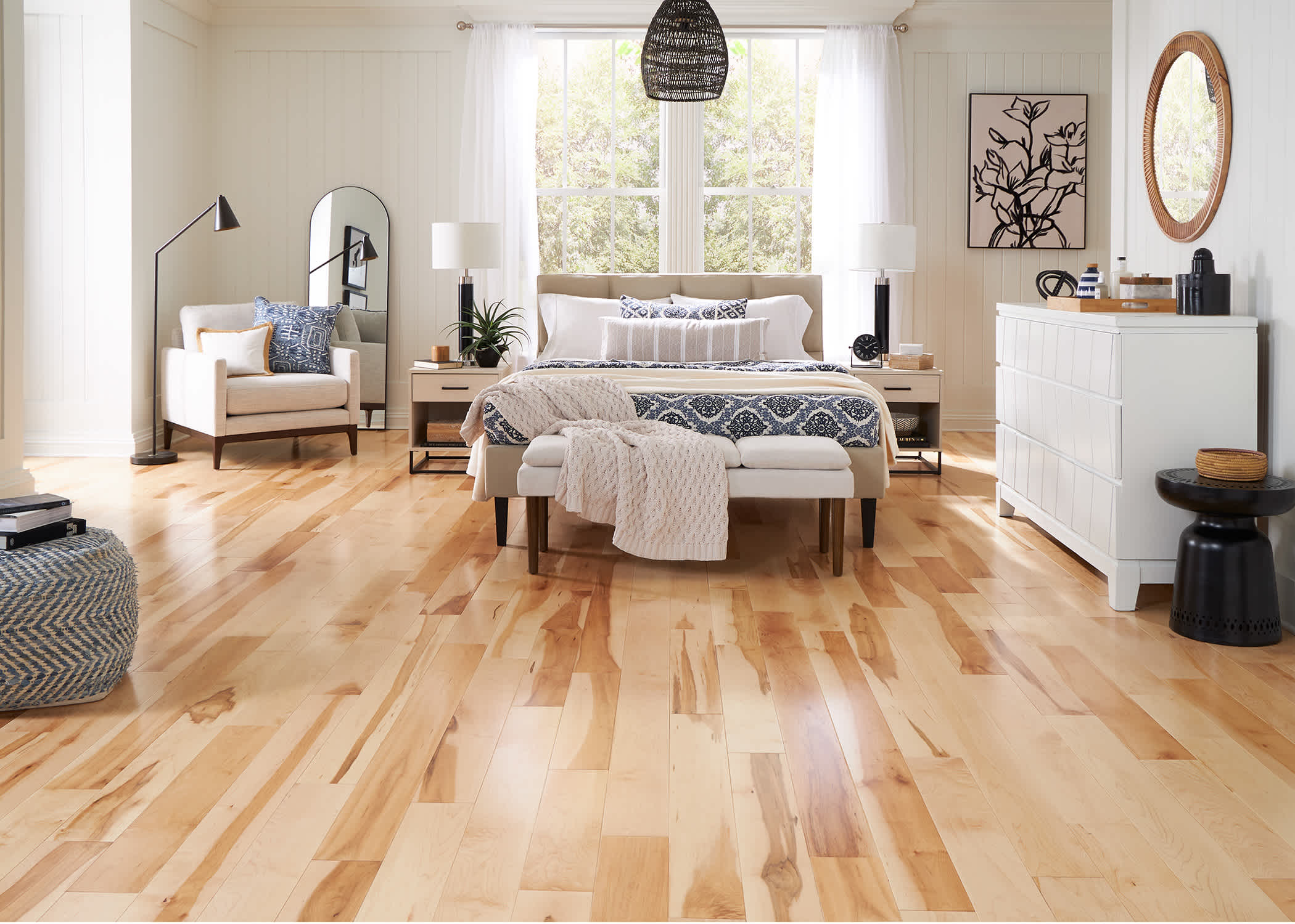 Solid Blonde hardwood flooring installed in a bedroom