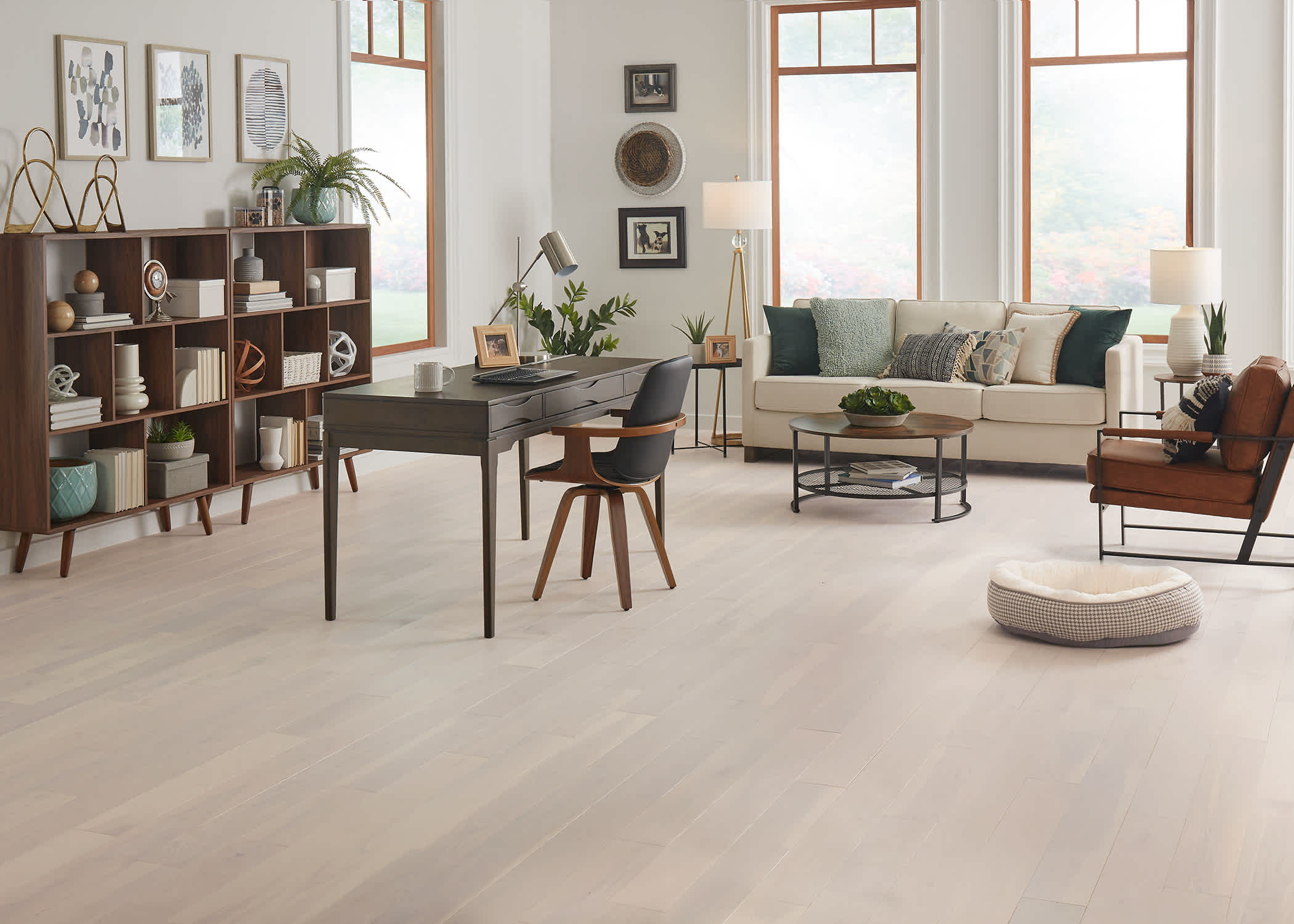 White Hardwood Flooring installed in a living room