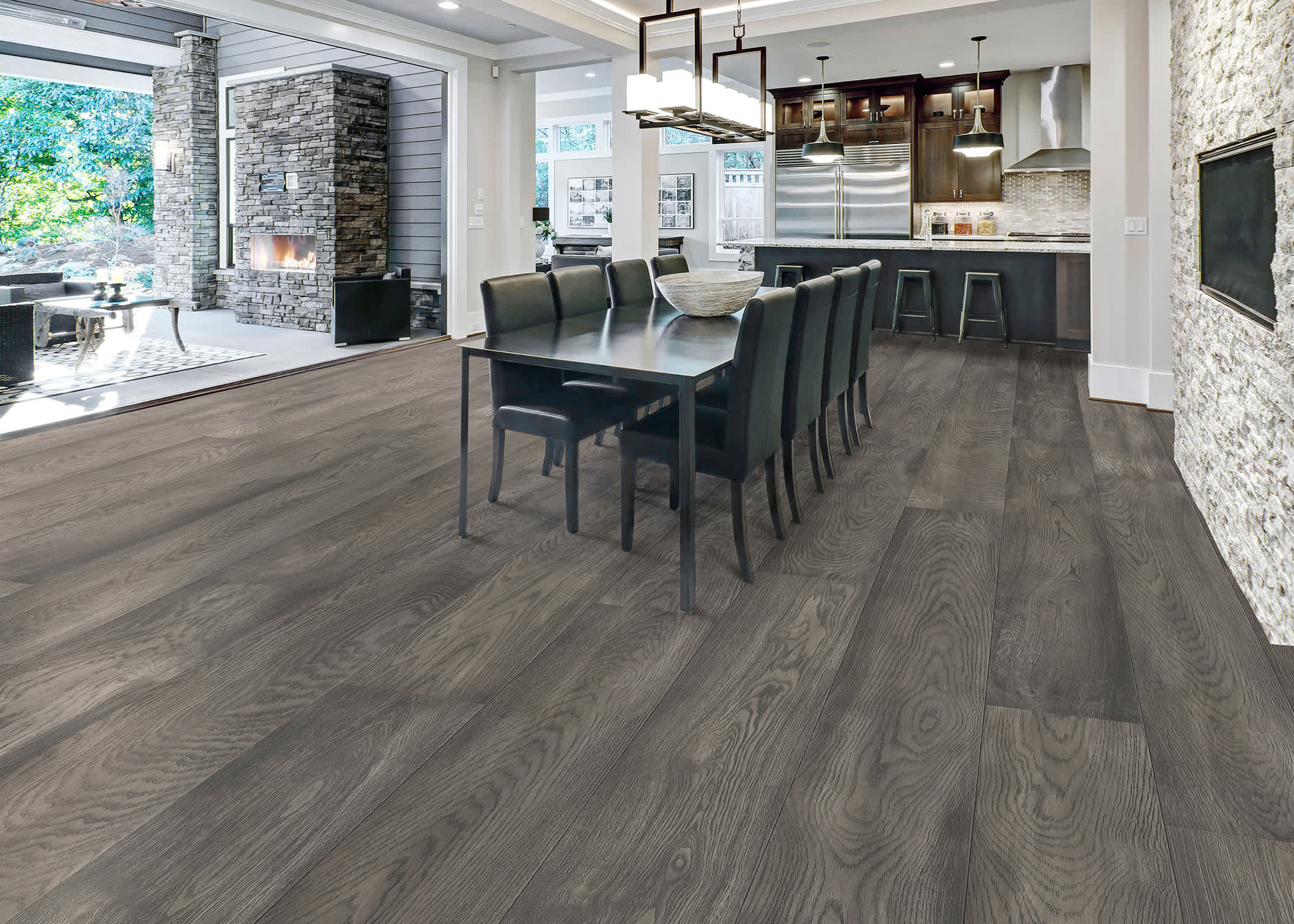 Gray Engineered Hardwood Flooring installed in a living room