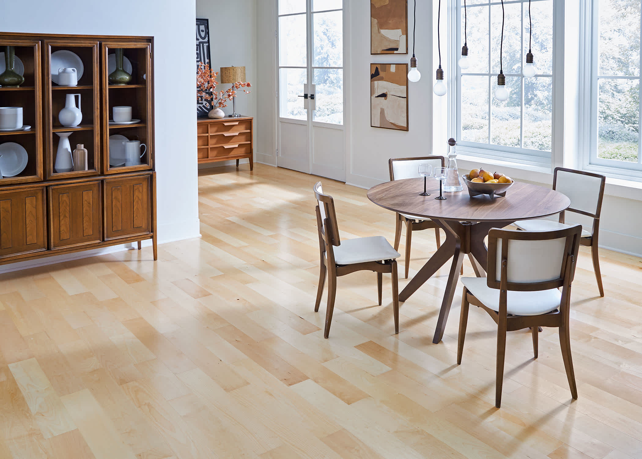 Blonde Engineered Hardwood Flooring installed in a living room