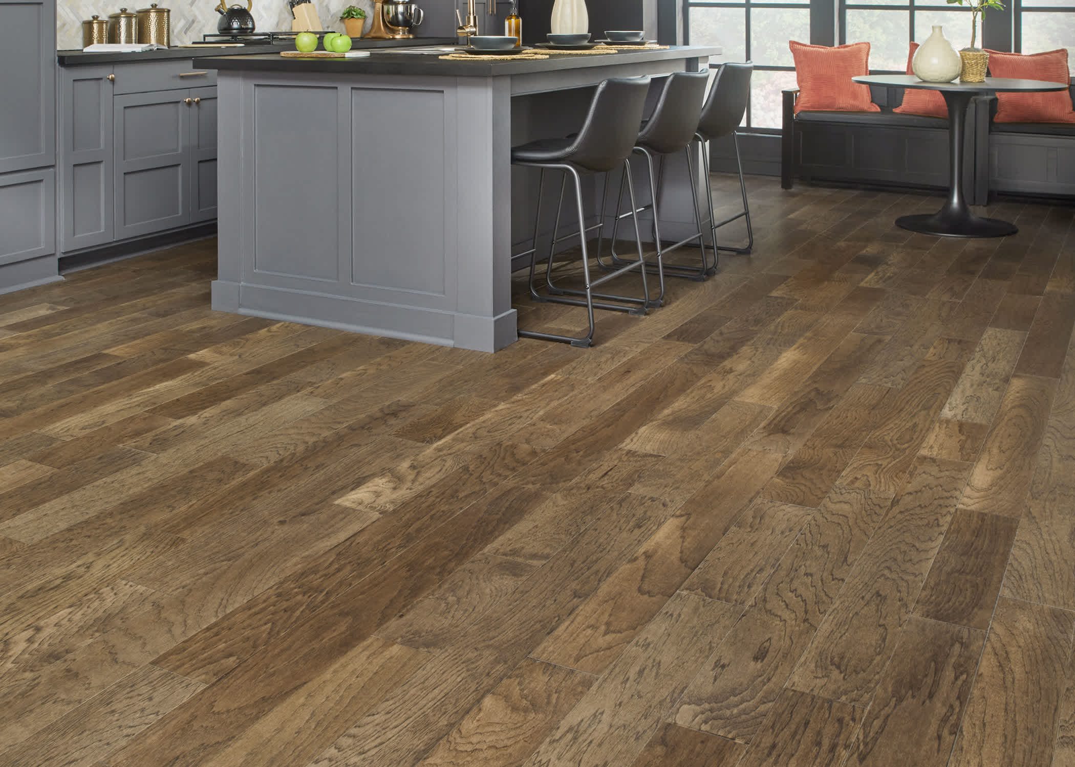 Brown Engineered Hardwood Flooring installed in a living room