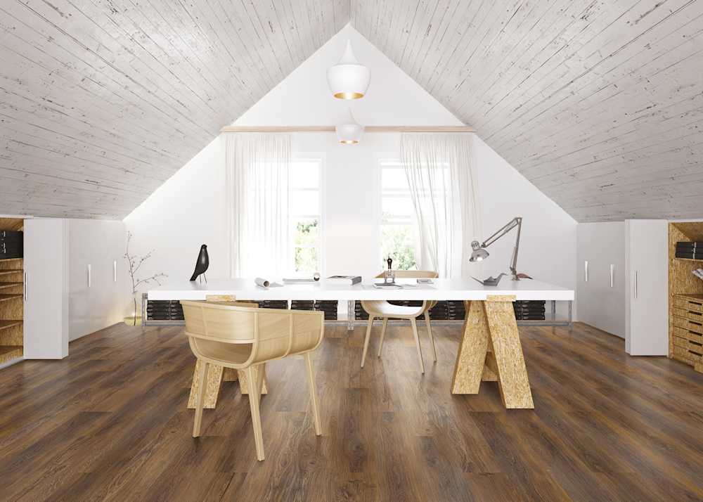 hydrocork floor in office with desk and chairs