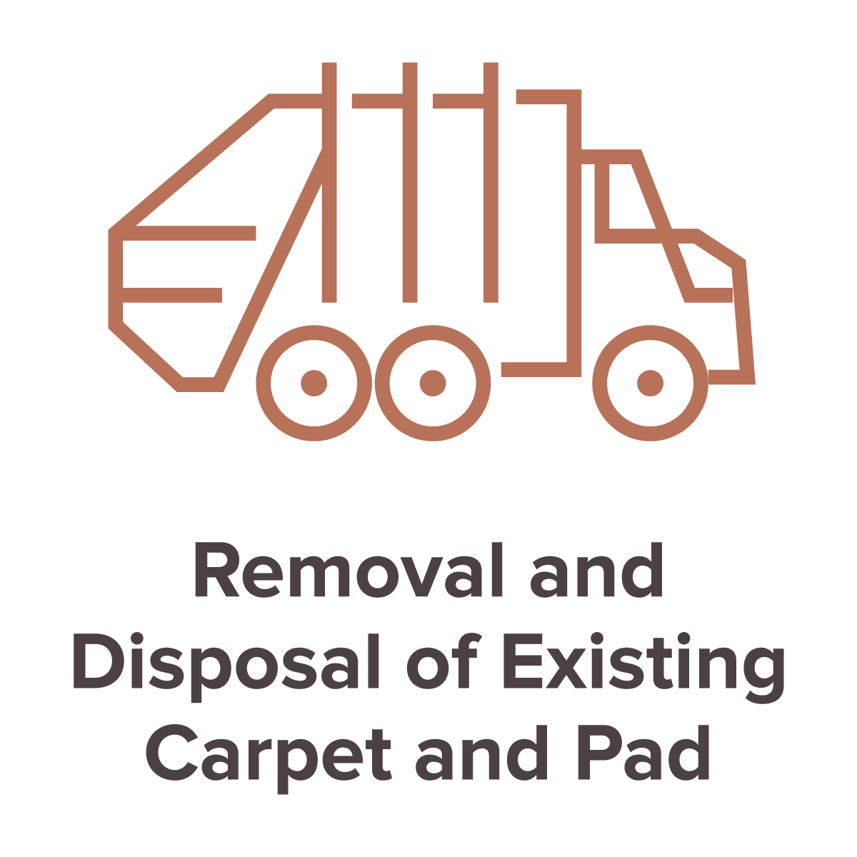 dump truck icon for removal and disposal of existing carpet