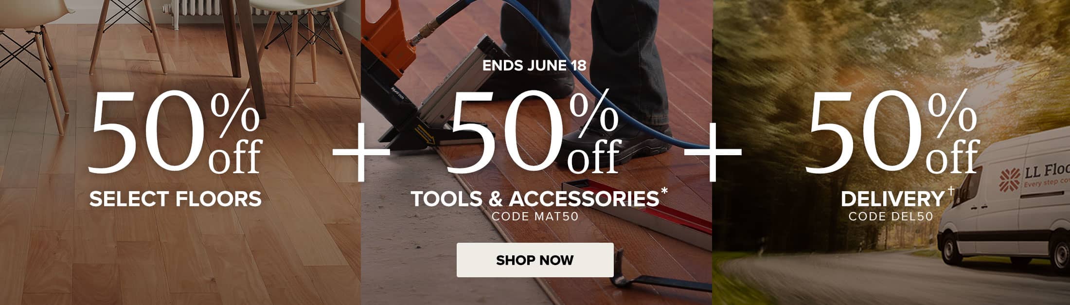 ends june 18 50 percent off select floors plus tools and accessories code mat50 plus delivery code del50
