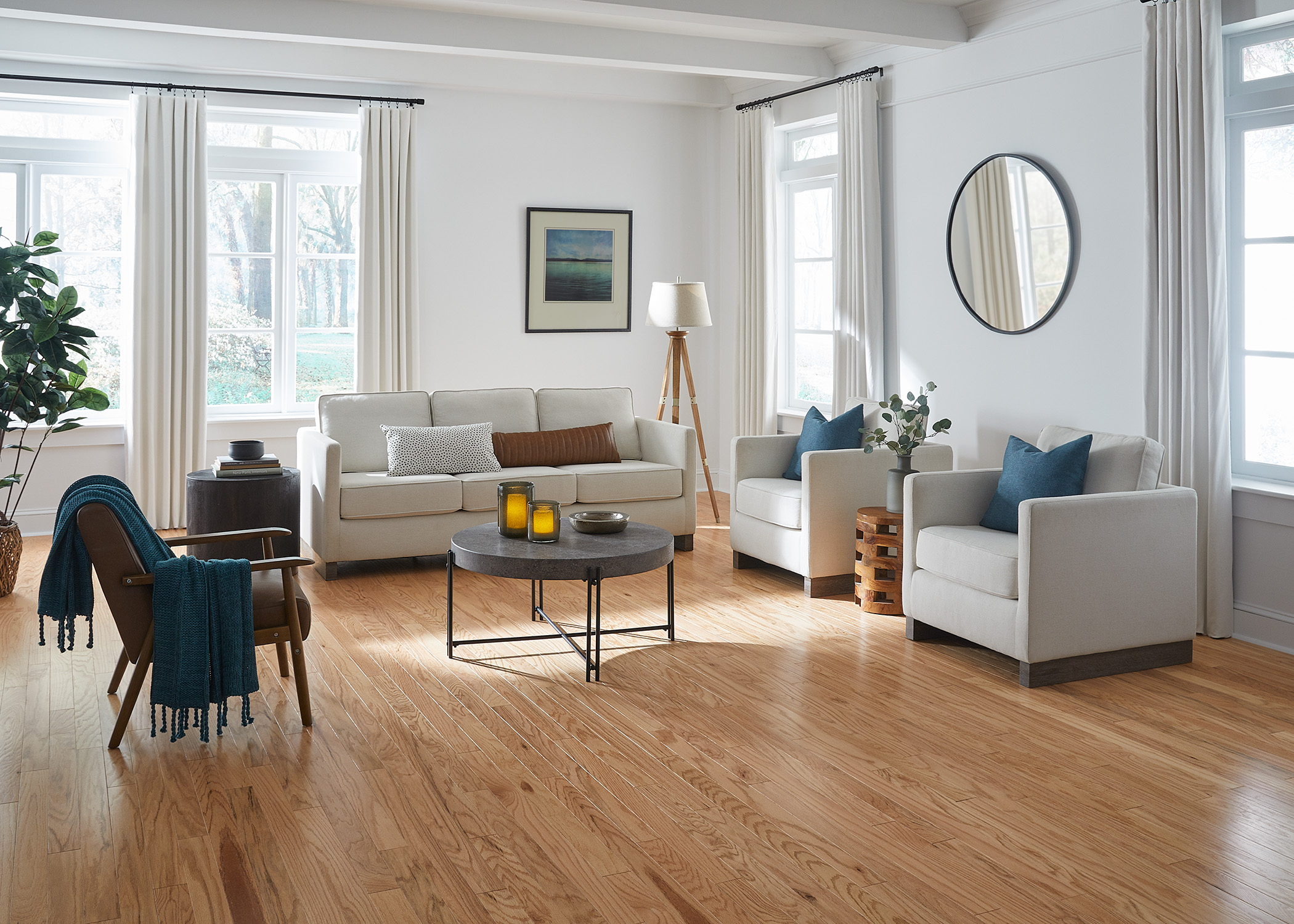 Builder's Pride Red Oak Prefinished Engineered Hardwood Flooring in a living room