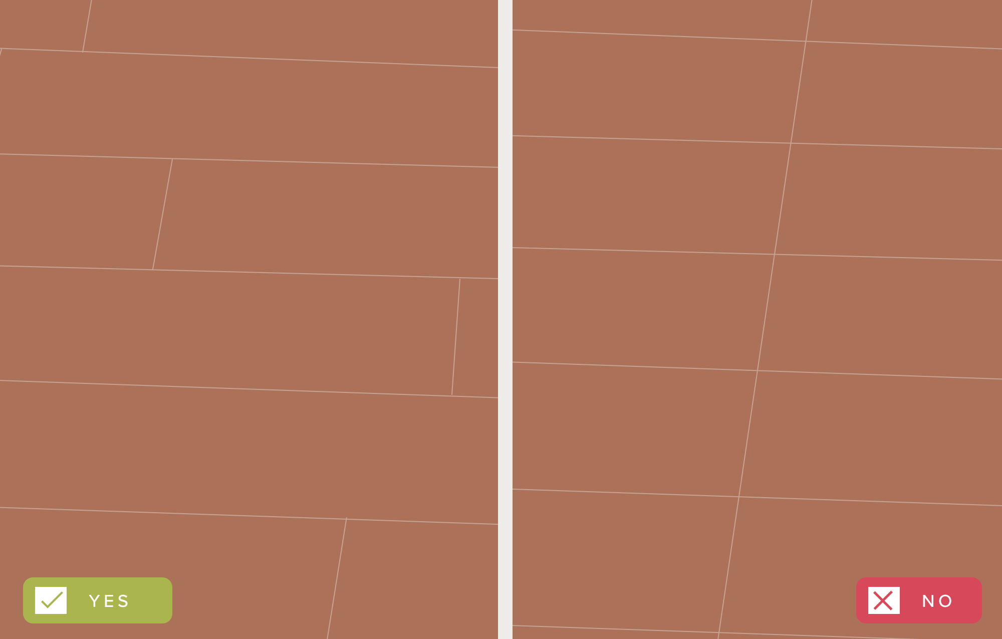 graphic shows correct staggered look compared matched up look of planks