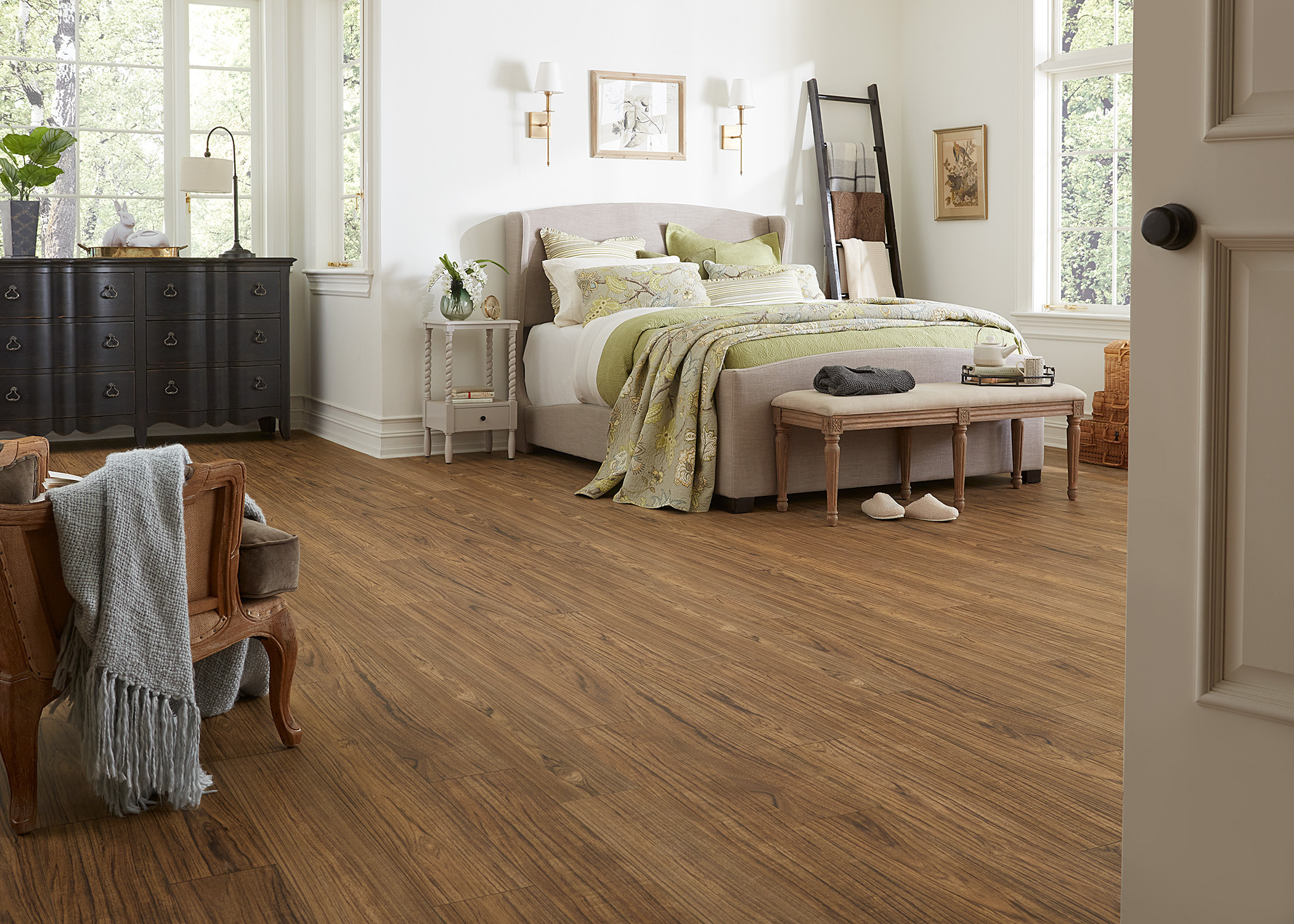 Bedroom with Bali Teak Rigid Vinyl Plank Flooring