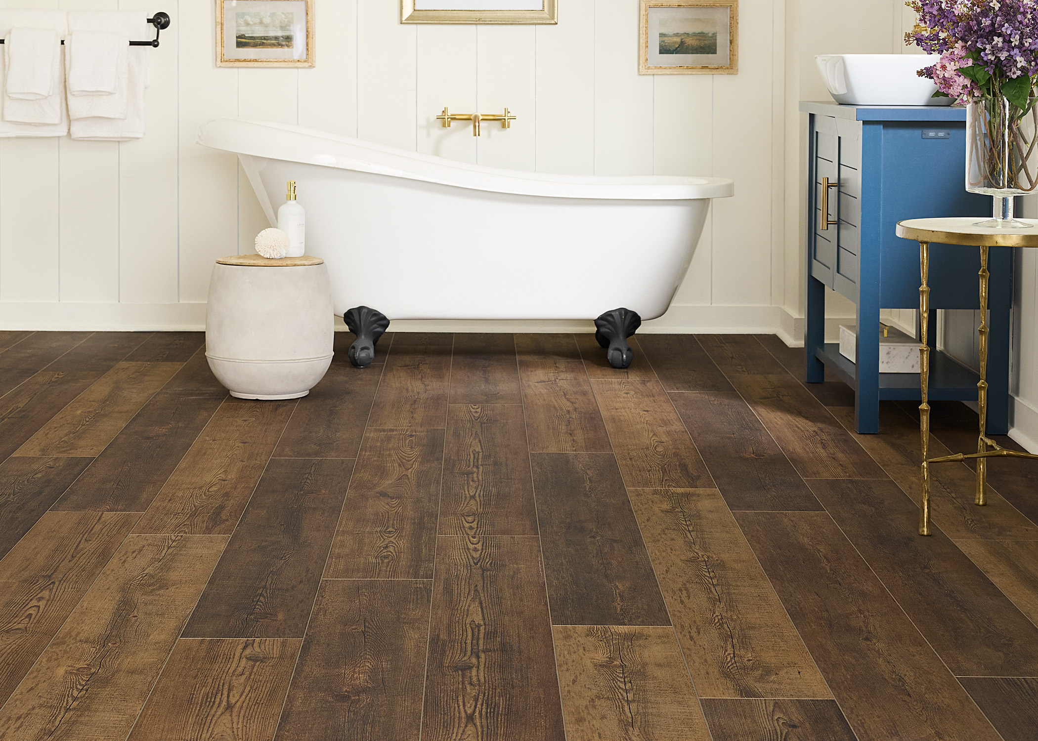 a bathroom with waterproof flooring from ll flooring