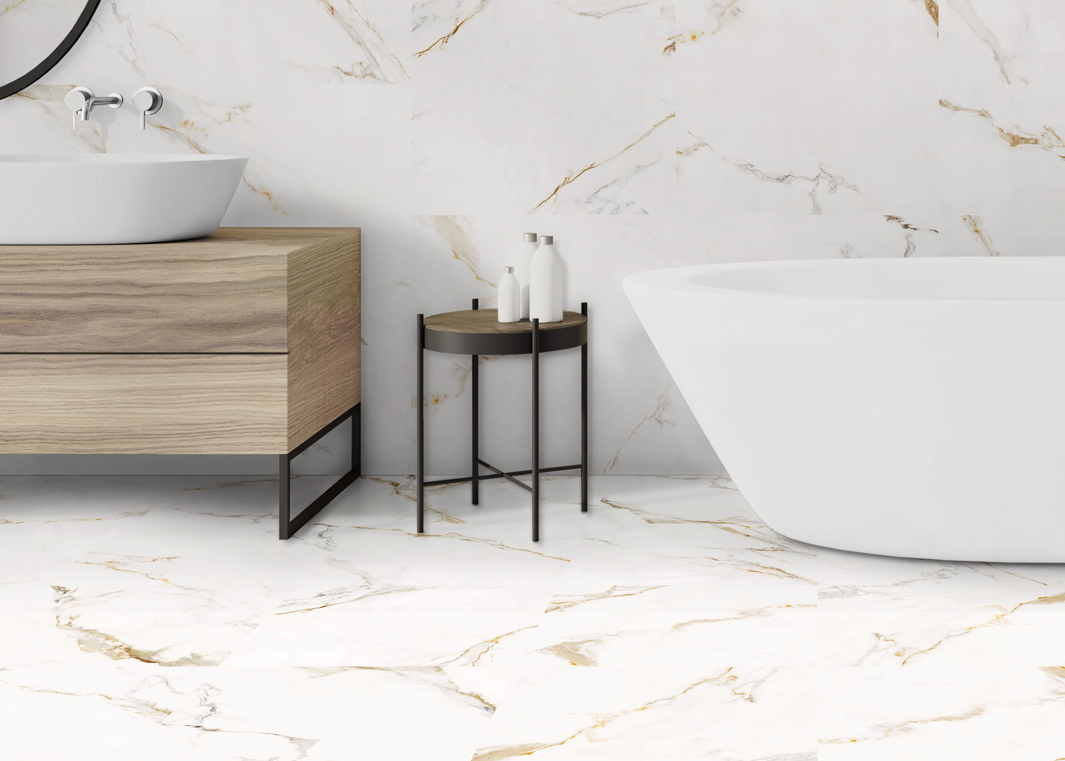 sleek bathroom with white tile from ll flooring