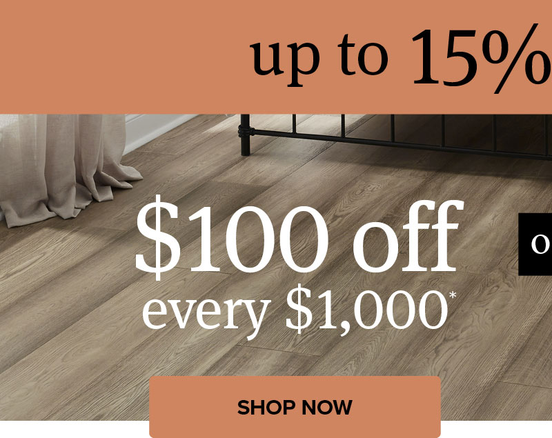up to 15% off plus $100 off every $1,000 shop now