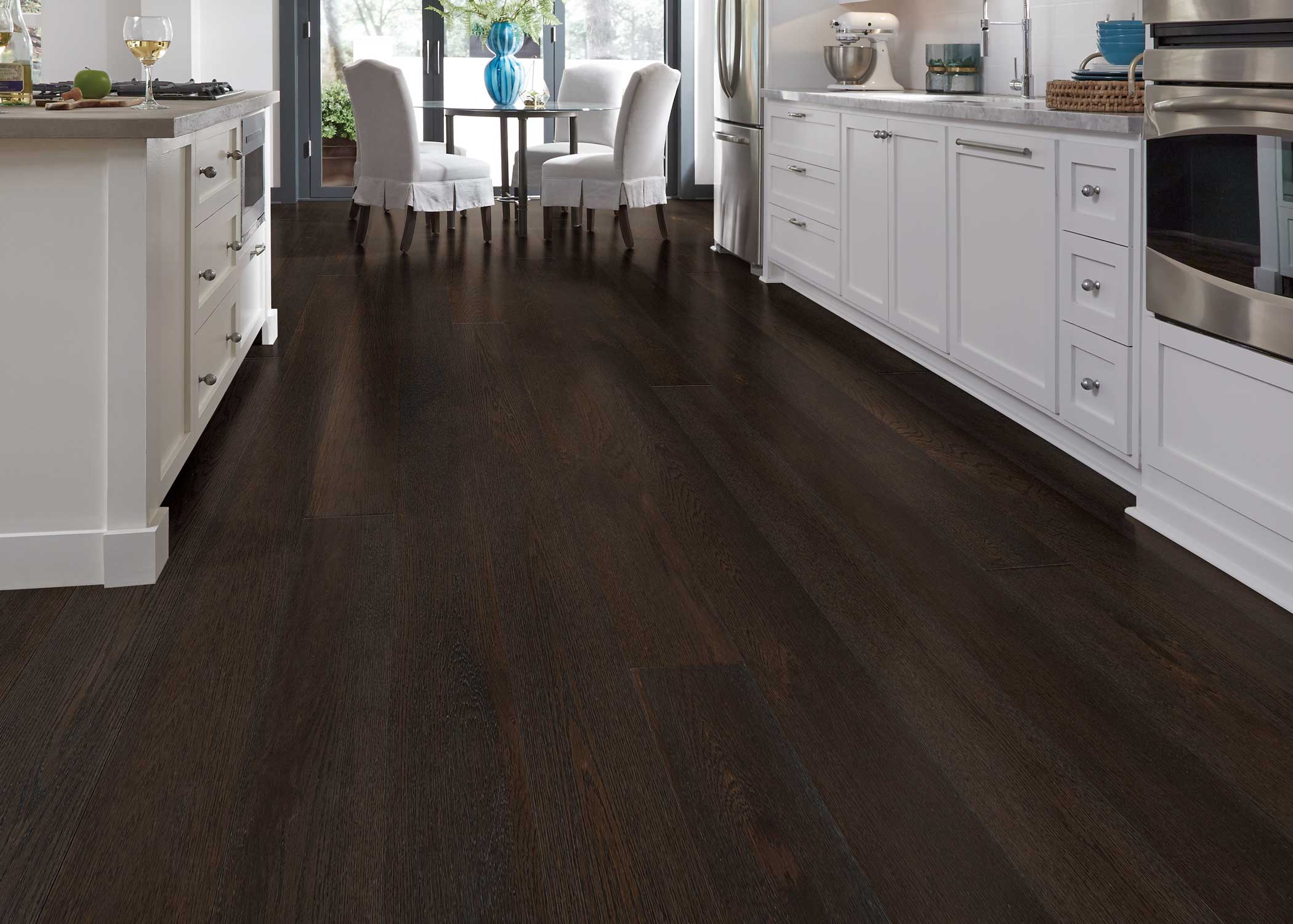 Virginia Mill Works Spiced European Oak Engineered Hardwood Flooring in large open kitchen
